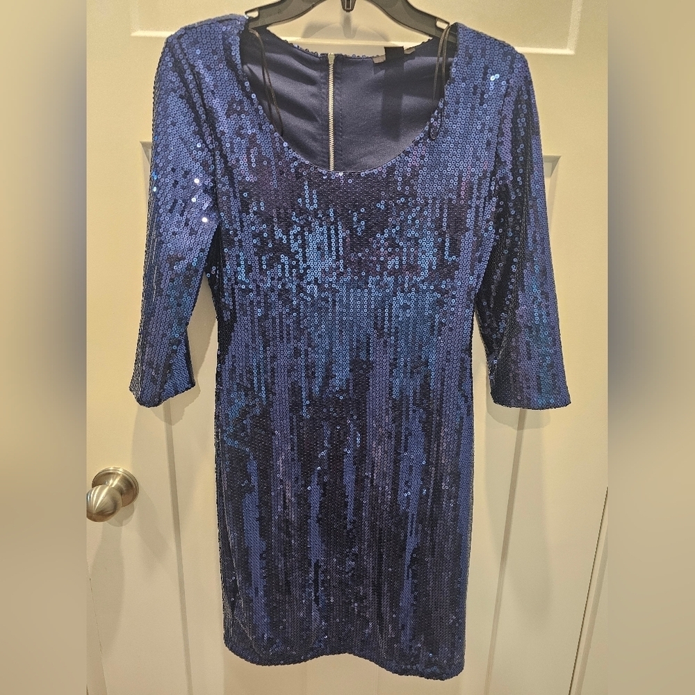 h&m blue bodycon dress Sequin Size M Concealed Zip